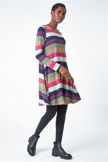 Stripe Print Swing Stretch Dress 14184772