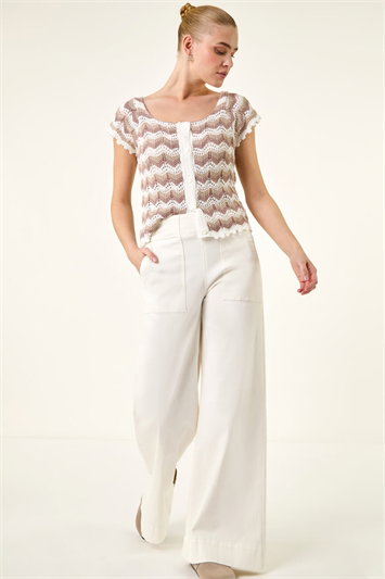White Cotton Stretch Wide Leg Jean