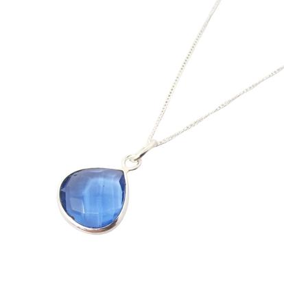 Metallic Silver Fine Chain With Heart Blue Topaz December Birthstone Pendant