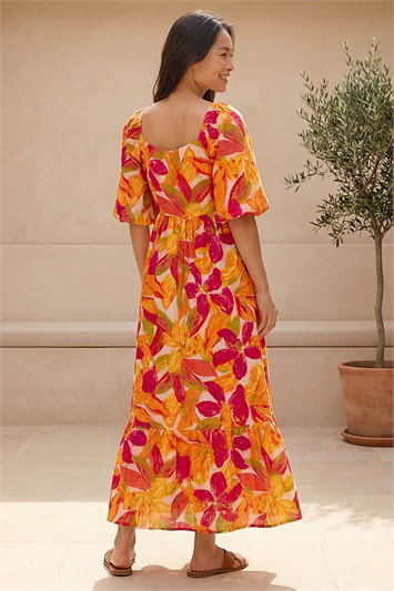 Petite Floral Puff Sleeve Tiered Dress 14762664
