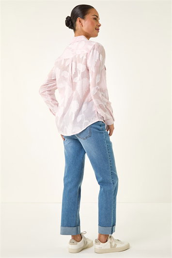 Petite Floral Jacquard Button Up Blouse 10217972