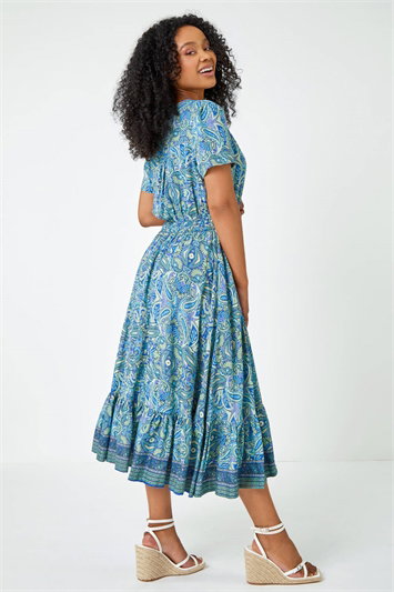 Petite Paisley Print Frill Hem Midi Dress 14388809