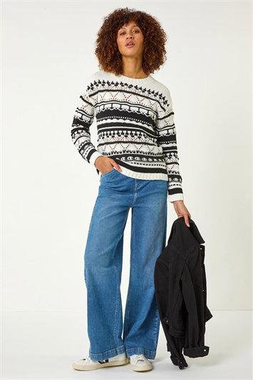 Contrast Pointelle Knit Jumper 16168008