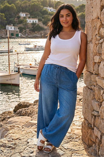 Purple Curve Tie Waist Denim Trouser