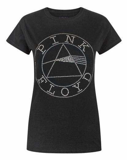 Black Pink Floyd Dark Side Of Moon Diamante T-Shirt
