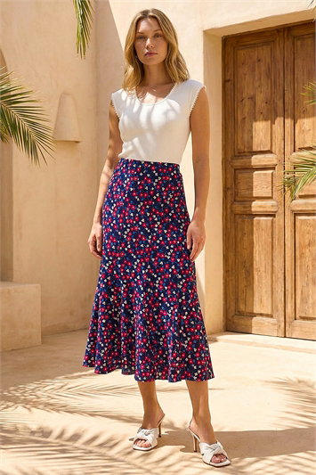 Floral Heart Print A-Line Skirt 17077578