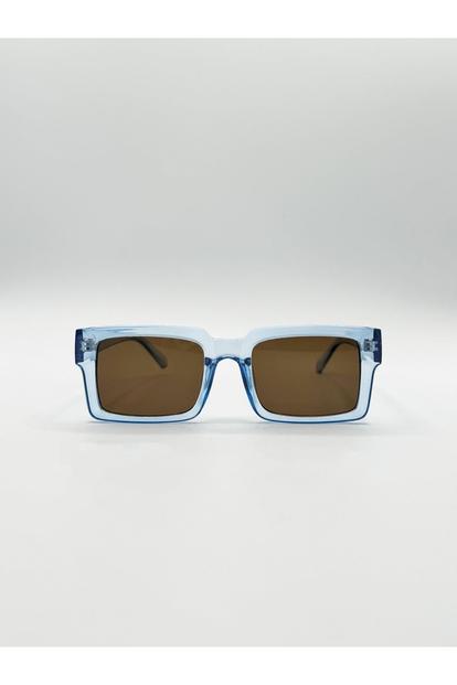 Blue Square Frame Sunglasses In Translucent Blue With Brown Lenses