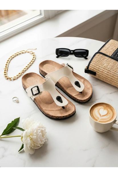 White Wren Buckle Cork Toe Post Sandal