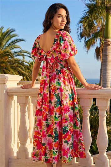 Dusk Floral Pleated Puff Dress 14715778