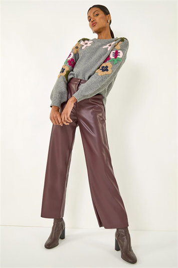 Red Faux Leather Wide Leg Crop Trousers