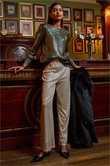 Green Metallic Crew Neck Knit Jumper
