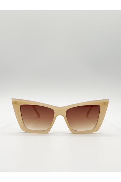 Brown Oversized Angular Cateye Sunglasses