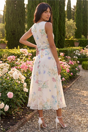 Petite Floral Gathered Waist Midi Dress 14690738
