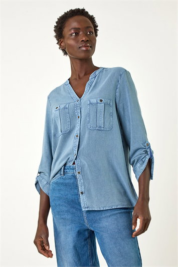 Blue Buttoned Pocket Shirt