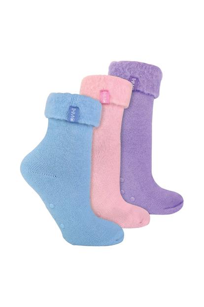 Multi 3 Pack Ladies Bed Socks With Non-Slip Grips | Comfort Cosy Slipper Socks