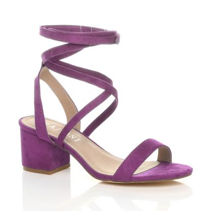 Purple Mid Block Heel Tie Up Sandals