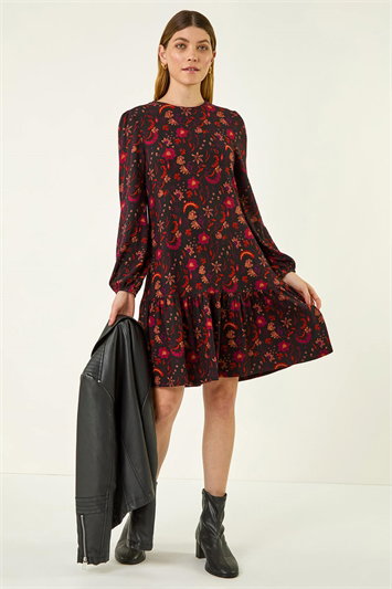 Floral Print A-Line Stretch Dress 14757478