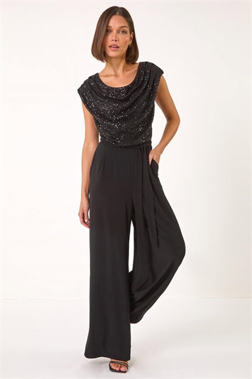 Sequin Bodice Cowl Neck Jumpsuit 14579008