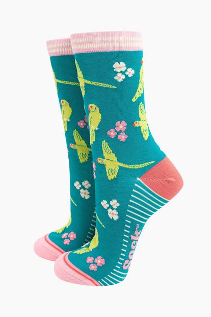 Blue Ring Necked Parakeet Bamboo Socks