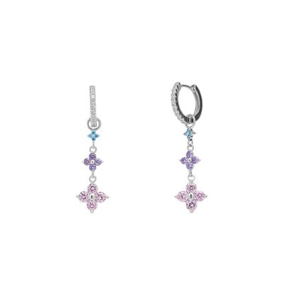 Metallic Pastel Clovers Pave Blue Purple Pink Drop Earrings