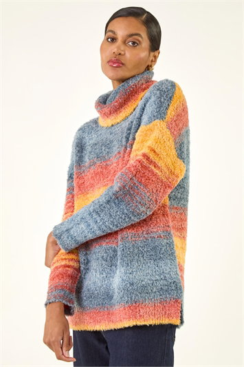 Orange Fluffy Stripe Knit Jumper