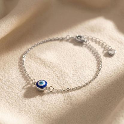 Blue Turkish Evil Eye Friendship Sterling Silver Bracelet