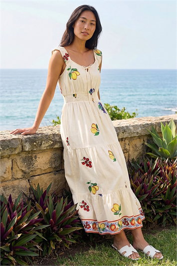Petite Fruit Print Strappy Midi Dress 14879159