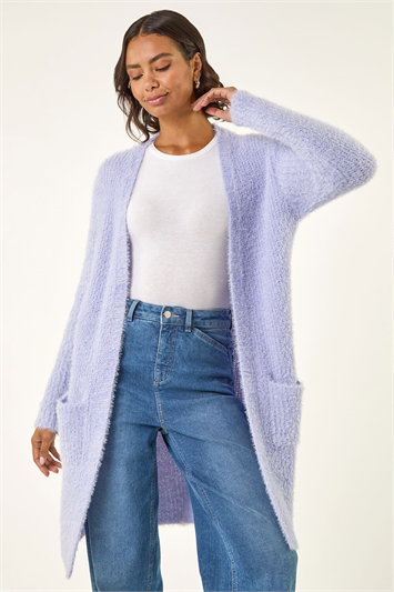 Purple Metallic Longline Knit Cardigan