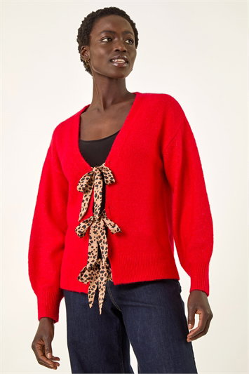 Animal Tie Front Knit Cardigan 16215678