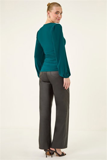Gathered V-Neck Stretch Top 19470791