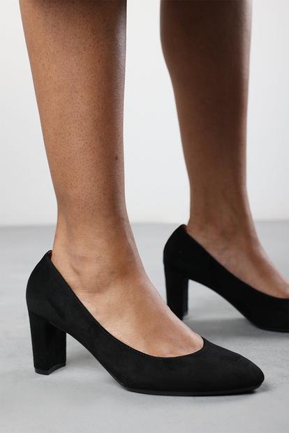Black 'Nolan' Suede Mid Block Heel Court Shoe
