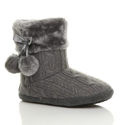 Purple Knitted Glitter Ankle Boot Slippers