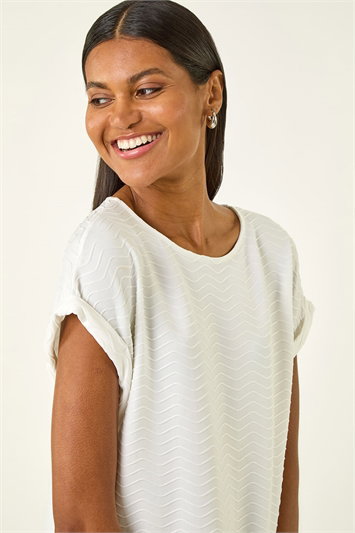 White Textured Short Sleeve Stretch T-Shirt