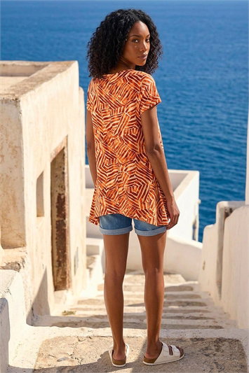 Abstract Print Hanky Hem Tunic Top 19396164