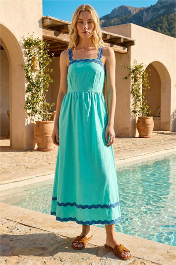 Blue Cotton Ric Rac Midi Dress