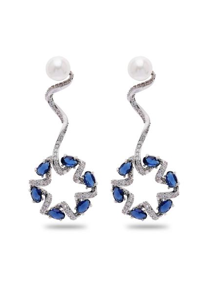 Multi Dainty Dark Blue Swirl Drop Earrings