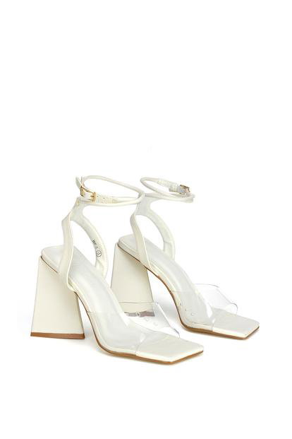 'Dahlia' Lace Up Ankle Strappy Perspex Square Toe Chunky Block High Heels M000023498