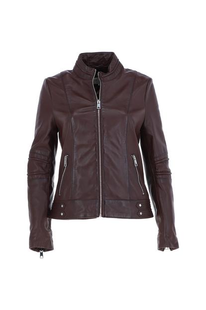 Blue 'Lillian' Real Leather Biker Jacket