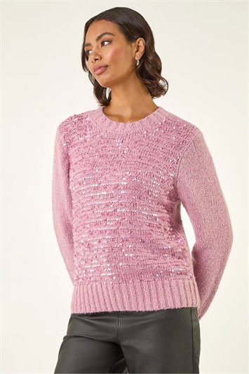Pink Sparkly Crew Neck Knit Jumper