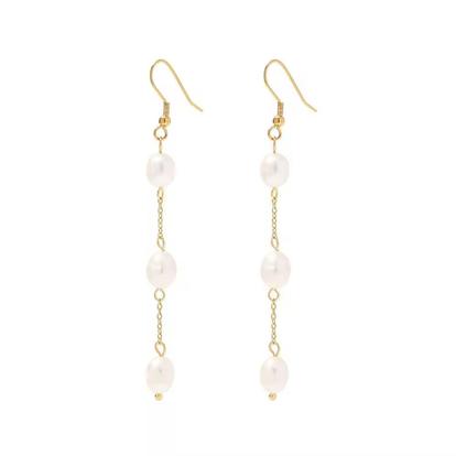Metallic Statement Freshwater Pearl Dangle Drop Bridal Earrings