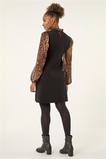 Animal Print Frill Knitted Dress 14808589