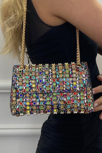Metallic Multicolour Embellished Shoulder Bag