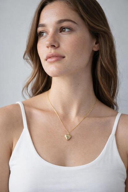 Metallic Small Heart Locket Necklace In Gold - Gift Boxed