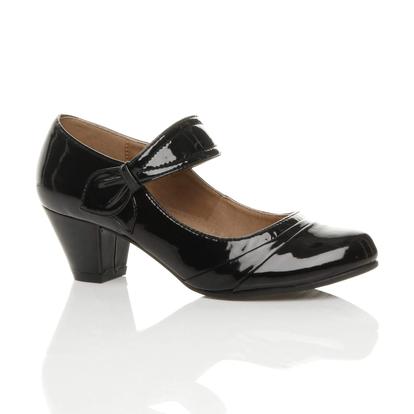 Black Mid Block Heel Comfort Mary Jane Court Shoes