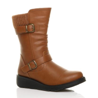 Low Wedge Heel Comfort Calf Biker Boots M000033762