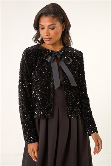 Black Sequin Bow Front Jacket
