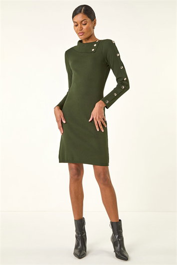 Button Detail Roll Neck Jumper Dress 14323928