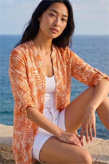 Petite Leaf Print Longline Shirt 10236622