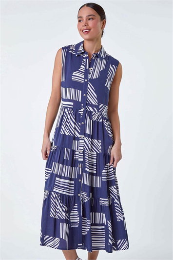 Petite Geometric Midi Shirt Dress 14540560