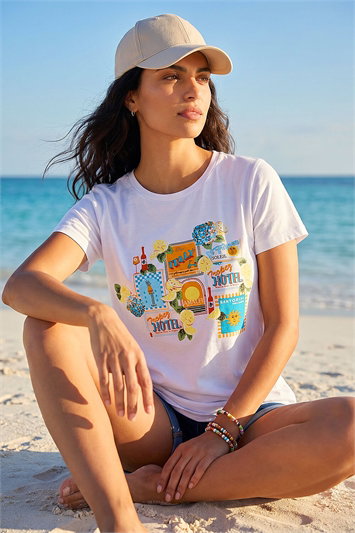 White Dusk Graphic Print Stretch T-Shirt